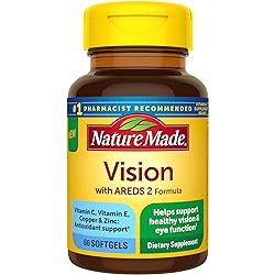 Nature Made Vision with AREDS 2 Formula, Eye Vitamins with Lutein & Zeaxanthin, Vitamin C, Vitamin E, Zinc, and Copper, Helps Support Healthy Vision and Eye Function, 60 Softgels