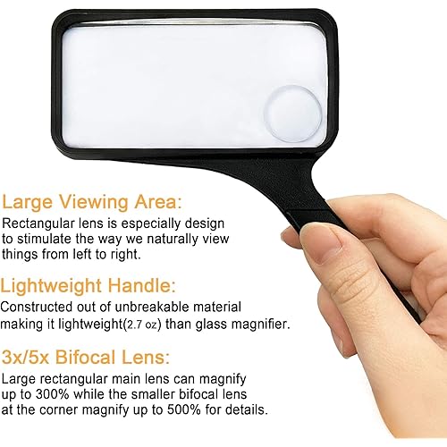 Rectangular Large Magnifying Glass Higher Magnification Macular Degeneration Magnifier Glass Lens Reading Small Print Bonus Cleaning Cloth Card Magnifier MagDepo