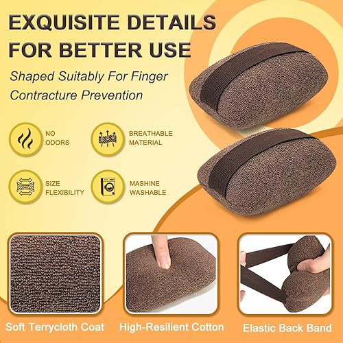 Palm Grip Protector for Hand Contracture Cushion Palm Splint Finger Contracture Cushion Palm Guard Cushion Grip with Elastic Band for Bedridden Brown, 1 Pair