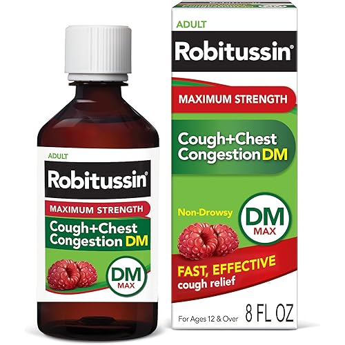 Robitussin Maximum Strength Cough and Chest Congestion DM Non-Drowsy Liquid Box, 8 Fl Oz