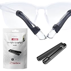 Setex Gecko Grip Temple Tip Grips for Glasses, 2 Black Pairs USA Made, Innovative Microstructured Fibers Tips, 49mm Length & 7mm Width