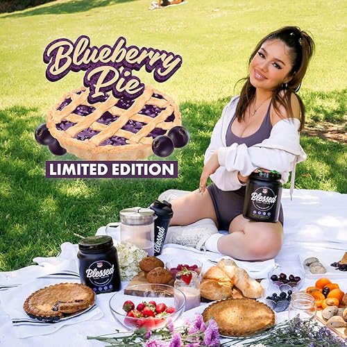 Blessed Plant Based Vegan Protein Powder - 23g of Pea Protein Isolate, Low Carbs, Non Dairy, Gluten Free, Soy Free, No Sugar Added - Meal Replacement for Women & Men, 15 Servings Blueberry Pie