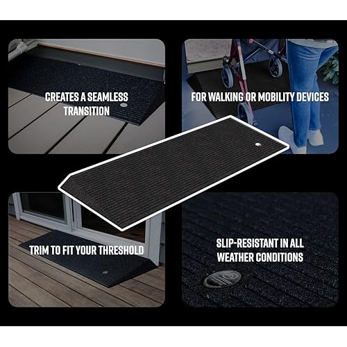 EZ-ACCESS Transitions Rubber Angled Entry Mat, Black, 1.5 Inch Rise