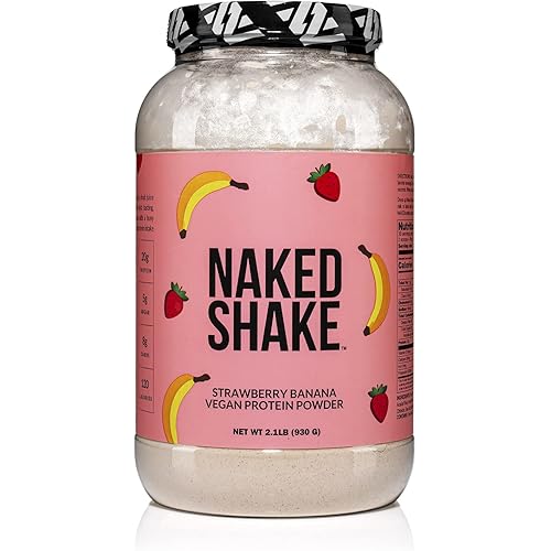 Naked Shake – Vegan Protein Powder, Strawberry Banana – Flavored Plant Based Protein from US & Canadian Farms with MCT Oil, Gluten-Free, Soy-Free, No GMOs or Artificial Sweeteners – 2.1 Pounds