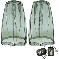 Benvo Mosquito Head Net Mesh, Face Neck Fly Netting Hood from Bugs Gnats Noseeums Screen Net for Any Outdoor Lover- with Carry Bags Fits Most Sizes of Hats Caps 2pcs, Olive, Updated Big Net