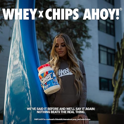 GHOST WHEY Protein Powder, Chips Ahoy! - 2lb, 25g of Protein - Whey Protein Blend - ­Post Workout Fitness & Nutrition Shakes, Smoothies, Baking & Cooking - Cookie Pieces Inside