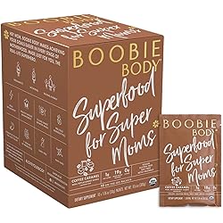 Boobie Body Superfood Protein Shake for Moms, Pregnancy Protein Powder, Lactation Support to Increase Milk Supply, Probiotics, Organic, Diary-Free, Gluten-Free, Vegan - Coffee Caramel 1.06oz Single Serve Packet, Pack of 10