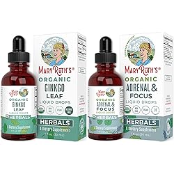 USDA Organic Ginkgo Leaf Drops & Adults Adrenal & Focus Support Drops Bundle by MaryRuth's | Traditional Herb Used for Circulatory System & Brain Health | Herbal Supplement for Brain & Memory Drops
