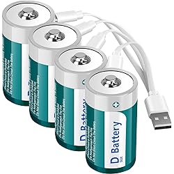 Fitinoch Rechargeable Lithium D Cell Batteries with USB 4 in 1 Charging Cable,1.5V LR20 D Size Battery Replacement for Flashlight,Toys 4 Pack
