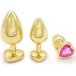 GMGJQR 3Pcs Set Gold Stainless Steel Fetish Plug Anal Butt Anal Toys for Women Men, Rose Red