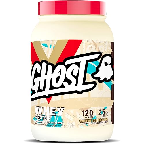 GHOST WHEY Protein Powder, Coffee Ice Cream - 2lb, 25g of Protein - Whey Protein Blend - ­Post Workout Fitness & Nutrition Shakes, Smoothies, Baking & Cooking - Soy & Gluten-Free