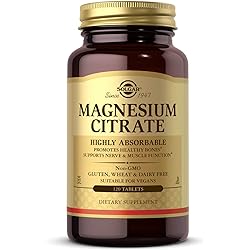 Solgar Magnesium Citrate, 120 Tablets - Promotes Healthy Bones - Supports Nerve & Muscle Function - Non GMO, Vegan, Gluten Free, Dairy Free, Kosher - 60 Servings