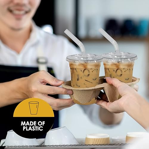 PAMI Clear 16oz Large Plastic Cups With Lids & Straws [Pack of 100] - PET Disposable To-Go Coffee Cups Bulk For Cold Drinks- Single-Use, BPA-Free Cups For Iced Tea, Smoothies, Punch, Cocktails