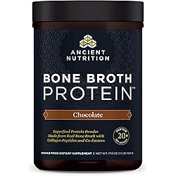Protein Powder Made from Real Bone Broth by Ancient Nutrition, Chocolate, 20g Protein Per Serving, 20 Serving Tub, Gluten Free Hydrolyzed Collagen Peptides Supplement, Great in Protein Shakes