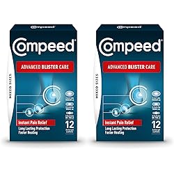 Compeed Advanced Blister Care Hydrocolloid Bandage Cushions 12 Ct Mixed Sizes Pads 2 Packs Heel & Foot Blister Patches, Blister Prevention & Treatment Help, Waterproof, Packaging May Vary