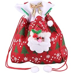 TINKSKY Reusable Fabric Christmas Candy Bags Cute Santa Claus Drawstring Gift Treat Bag Goodie Bag Pocket Sweet Candy Xmas Stocking Handbag Christmas Ornaments Home Party Decor Red