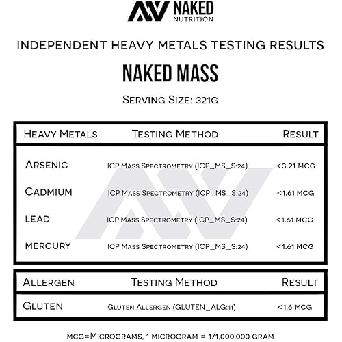 Naked Mass - Natural Weight Gainer Protein Powder - 8lb Bulk, GMO Free, Gluten Free & Soy Free. No Artificial Ingredients - 1,250 Calories - 11 Servings