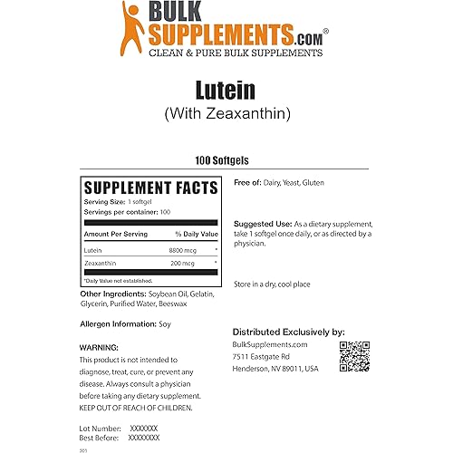 BulkSupplements.com Lutein with Zeaxanthin Softgels - Lutein & Zeaxanthin - Zeaxanthin Plus Lutein - Eye Support Supplements - Vision Supplements 100 Count - 100 Servings