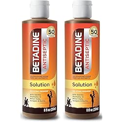 Betadine First Aid Solution 8 Ounces Povidone Iodine Antiseptic with No-Sting Promise Packaging May Vary - 2 Pack