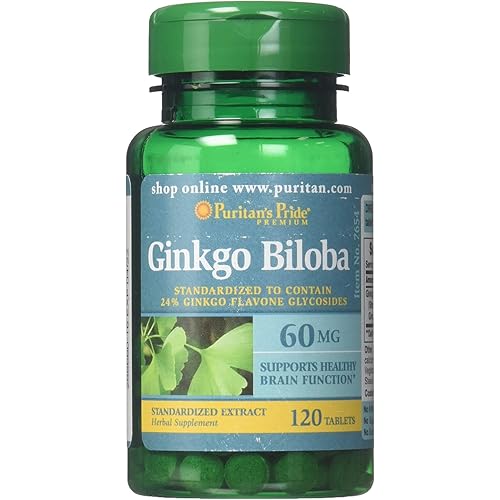 Puritans Pride Ginkgo Biloba Standardized Extract 60 mg Tablets, 120 Count