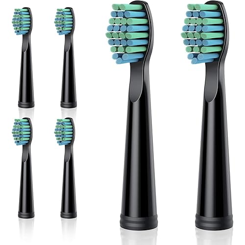 Sonic Replacement Brush Heads, Complete Care Replacement Tooth Brush Heads, Electric Toothbrush Replacement Heads, EasyClean, Gum Health- Fit Pack of 6 , Black