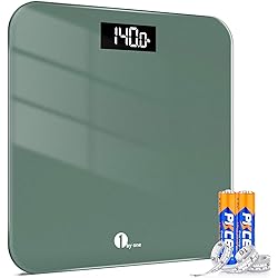 1 BY ONE Digital Body Weight Scale, Bathroom Weighing Scale for People with Large LED Display, 400 lbs,Tape Measure and Batteries Included
