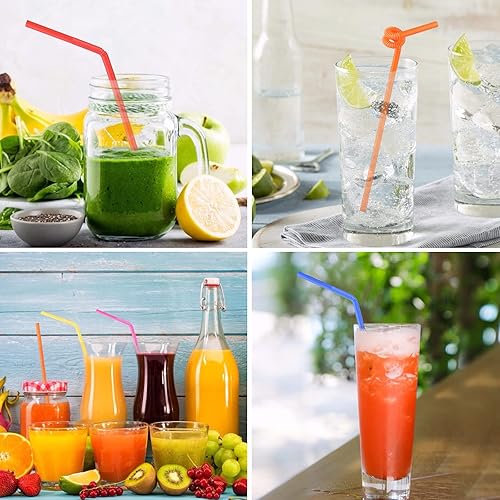 200 Pcs Disposable Drinking Straws, Colorful Long Flexible Bendy Plastic Straws 0.23'' diameter and 10.2" long