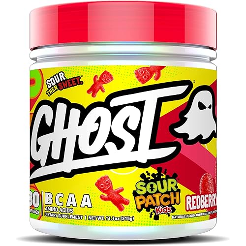 GHOST BCAA Amino Acids, Sour Patch Kids Redberry - 30 Servings - Sugar-Free Intra and Post Workout Powder & Recovery Drink, 7g BCAA – Supports Muscle Growth & Endurance- Soy & Gluten-Free, Vegan