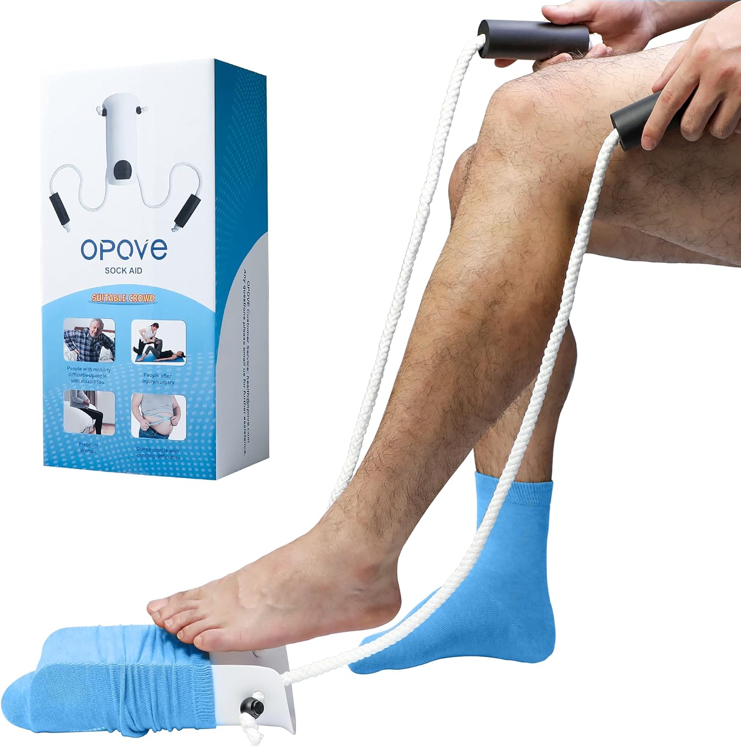 OPOVE Sock Aid Premium Socks Helper with Foam Handles and 31" Adjustable Cords for Elderly, Disability, Pregnant Women