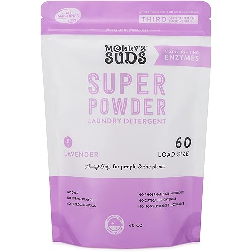 Molly's Suds Super Powder Detergent | Natural Extra Strength Laundry Soap, Stain Fighting & Safe for Sensitive Skin | Earth Derived Ingredients | Lavender Scented, 60 Loads