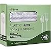 200 Count] Heavy Duty Plastic Forks and Spoons Set - Disposable Spoons and Forks Silverware, 100 Plastic Forks and 100 Plastic Spoons for Party - Clear