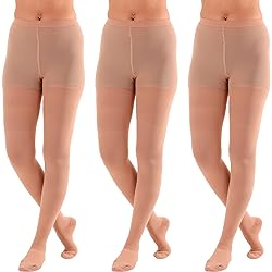3 Pack Compression High Waist Tights for Women 20-30mmHg with Closed Toe - Opaque Compression Stockings for Drivers, Doctors, Barbers, Teachers, Made by Absolute Support in The USA - Beige, X-Large