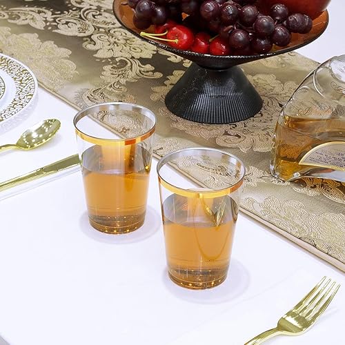 100 PACK Gold Plastic Cups,12 Oz Clear Plastic Cups Tumblers, Elegant Gold Rimmed Plastic Cups, Disposable Cups With Gold Rim Perfect For Wedding,Thanksgiving Day, Christmas, Halloween Party Cups