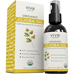 Jojoba Oil Organic Cold Pressed Unrefined - 100% Pure Jojoba Oil for Skin, Natural Face Moisturizer and Hair Moisturizer, USDA Certified Organic Face Oil for Skin Care DIY, 4 fl. oz