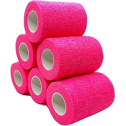 Endure Cohesive Bandage Wrap, Self Adherent Wrap 3 inch x 5 yd, Adhesive Flexible Breathable First Aid Gauze, Stretchable and Ideal for Athletic Use, Pack of 6 Rolls Neon Pink