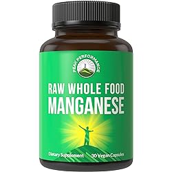 Raw Whole Food Manganese Supplement - Pure Trace Mineral Capsules for Connective Tissue, Bone Health and Enzyme Support. Superior Absorption. 30 Pills