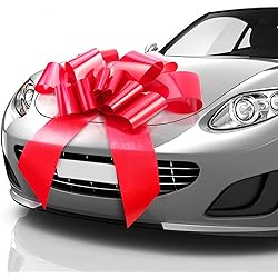 Mata1 Giant Car Bow Red, 30 inch Big Gift Wrapping Bow for Large Gift Decoration, Giant IndoorOutdoor Bow with 2 Ribbon Tails and 2 Suction Cups No Magnets that Scratch