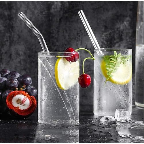 ALINK 8-Pack Clear Glass Smoothie Straws, 10mm Wide 10" 9 " Long Reusable Drinking Straws with 2 Cleaning Brush