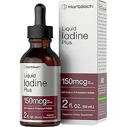 Liquid Iodine Solution Drops | 2 fl oz | 150 mcg | Iodine & Potassium Iodine Supplement | Vegetarian, Non-GMO, Gluten Free Liquid Tincture | by Horbaach