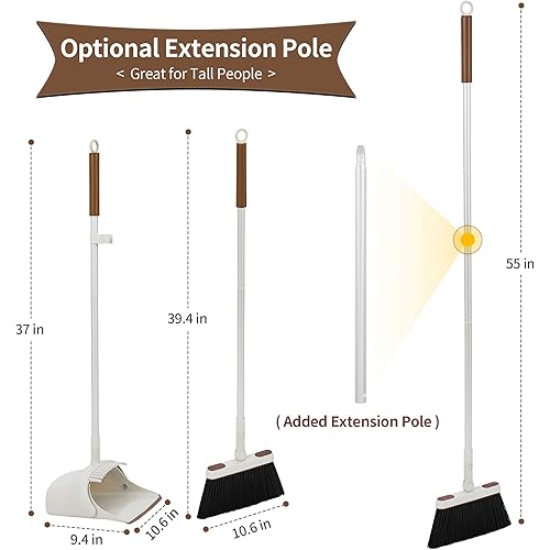 Jekayla Broom and Dustpan Set for Home with 54" Long Handle, Upright and Lightweight Dust pan and Brush Combo for Kitchen Room Office Lobby Floor Cleaning, Brown and Grey