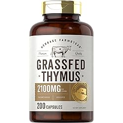 Grass Fed Beef Thymus 2100mg | 200 Capsules | Desiccated Pasture Raised Bovine Supplement | Non-GMO, Gluten Free | by Herbage Farmstead
