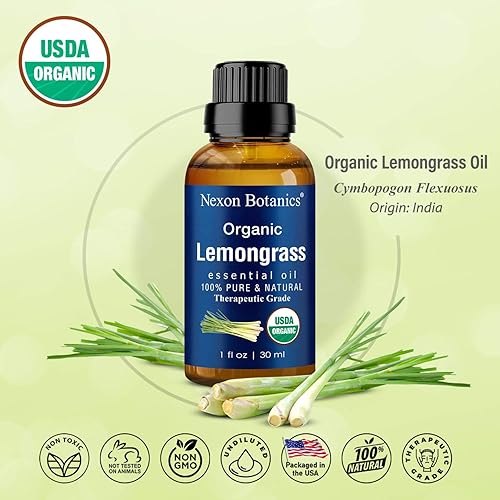 Organic Lemongrass Essential Oil 30 ml - Natural, Pure Lemongrass Oil for Diffuser, Aromatherapy - Lemon Grass Essential Oil for Skin Use, Hair Care - Undiluted - Nexon Botanics