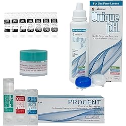 Menicon Unique pH Solution 4 Oz, Progent 1-Treatment Contact Lens Cleaner and LacriPure Saline 7 Vials Bundle