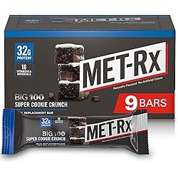 MET-Rx Big 100 Protein Bar, Meal Replacement Bar, 32G Protein, Super Cookie Crunch, 9 Count, 3.52 Oz