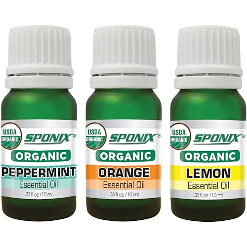 Best Organic Peppermint, Lemon and Orange Essential Oil - Top Aromatherapy Oil - Therapeutic Grade and Premium Quality - 10 mL by Sponix
