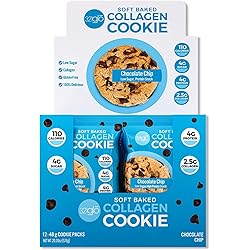 321glo Collagen Protein Cookies, Soft-Baked Cookies, Low Carb and Keto Friendly Treats for Women, Men, and Kids 12-Pack, Chocolate Chip