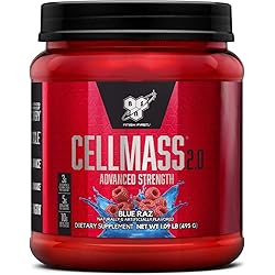 BSN CELLMASS 2.0 Post Workout Recovery with BCAA, Creatine, Glutamine - Keto Friendly - Blue Raz, 25 Servings