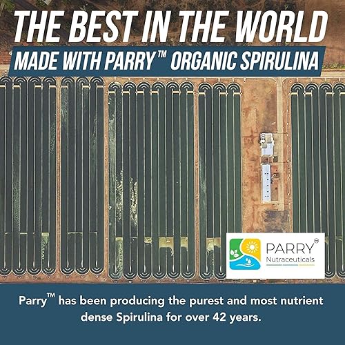 Organic Spirulina Tablets 360 Tablets - Made with Parry® Spirulina, The Best Spirulina in The World, Highest Nutrient Density - Non-Irradiated, 4 Organic Certifications 90 Servings