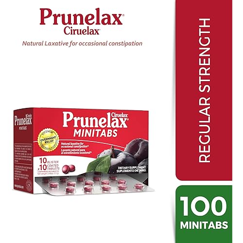 Prunelax Ciruelax Natural Laxative Regular for Occasional Constipation, Mini Tablets, Prunes, 100 Count, Red