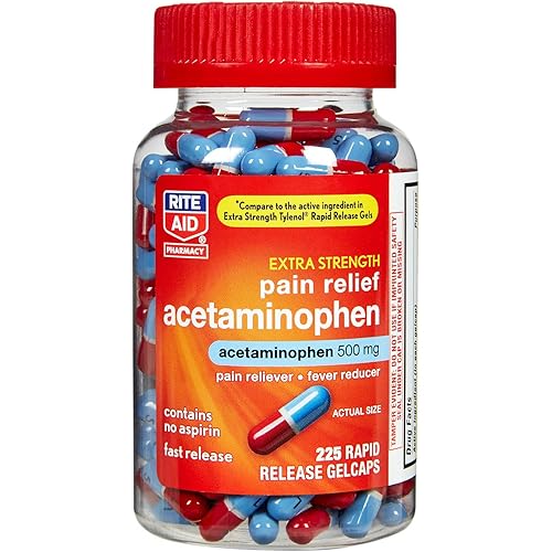 Rite Aid Extra Strength 500 mg Acetaminophen Pain Relief, Rapid Release Gelcaps - 225 Count | Pain Reliever, Joint Pain Relief | Muscle Pain Relief | Arthritis Pain Relief | Back Pain Relief Products